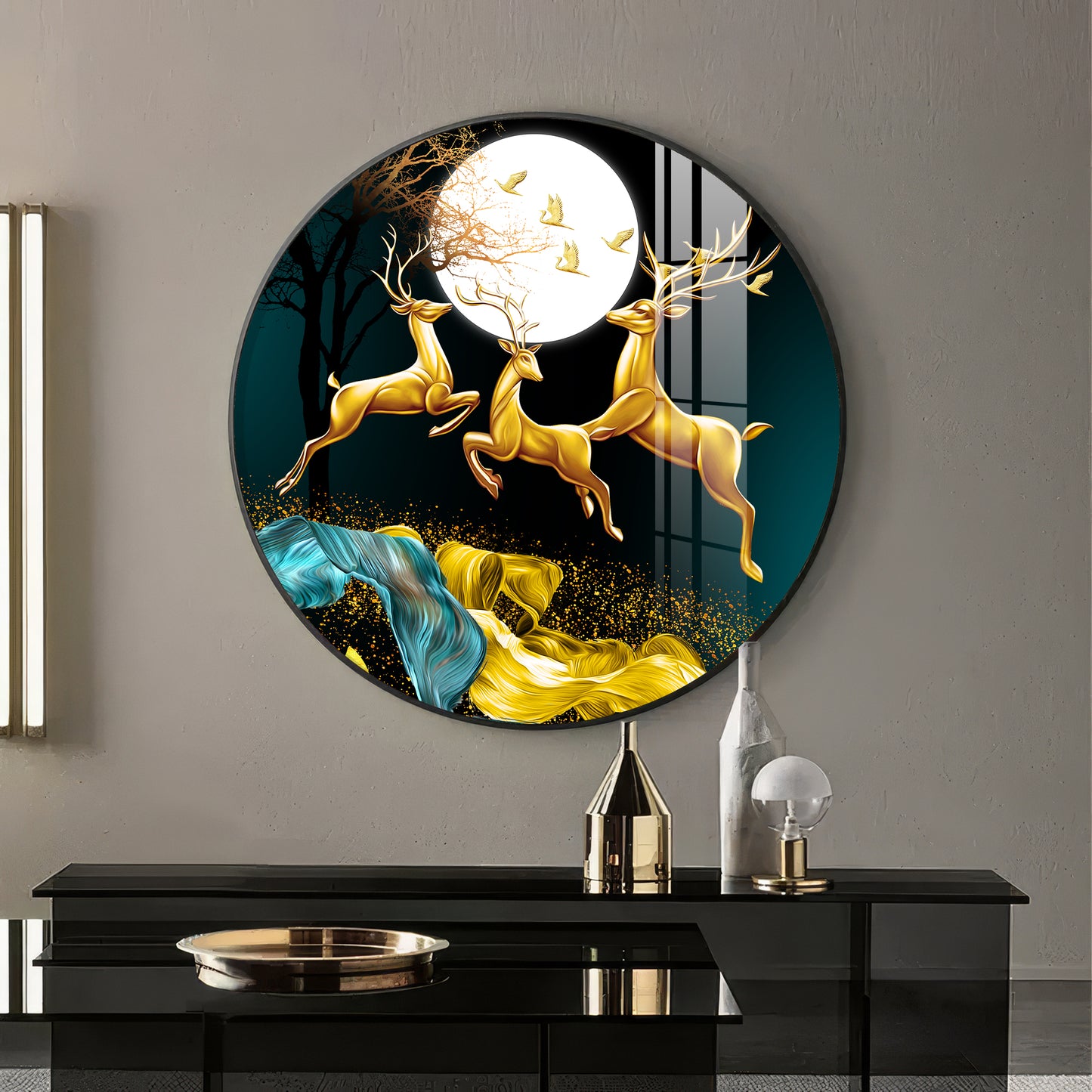 The Deer’s Ascent Premium Acrylic Round Wall Art