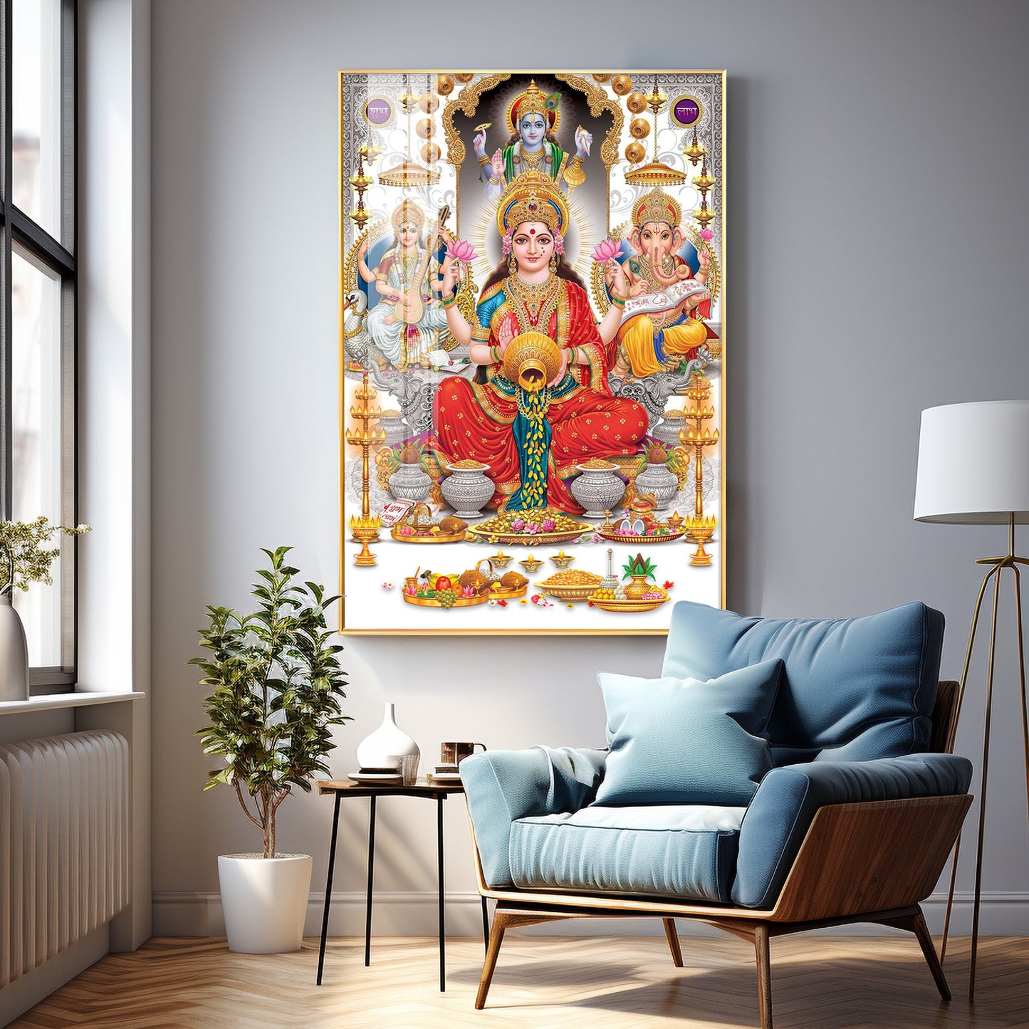 Goddess Maha Laxmi Ji With Conch Premium Acrylic Vertical Wall Art