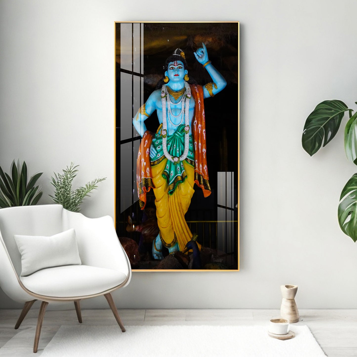 Krishna Lifting Govardhan Parvat Premium Acrylic Vertical Wall Art