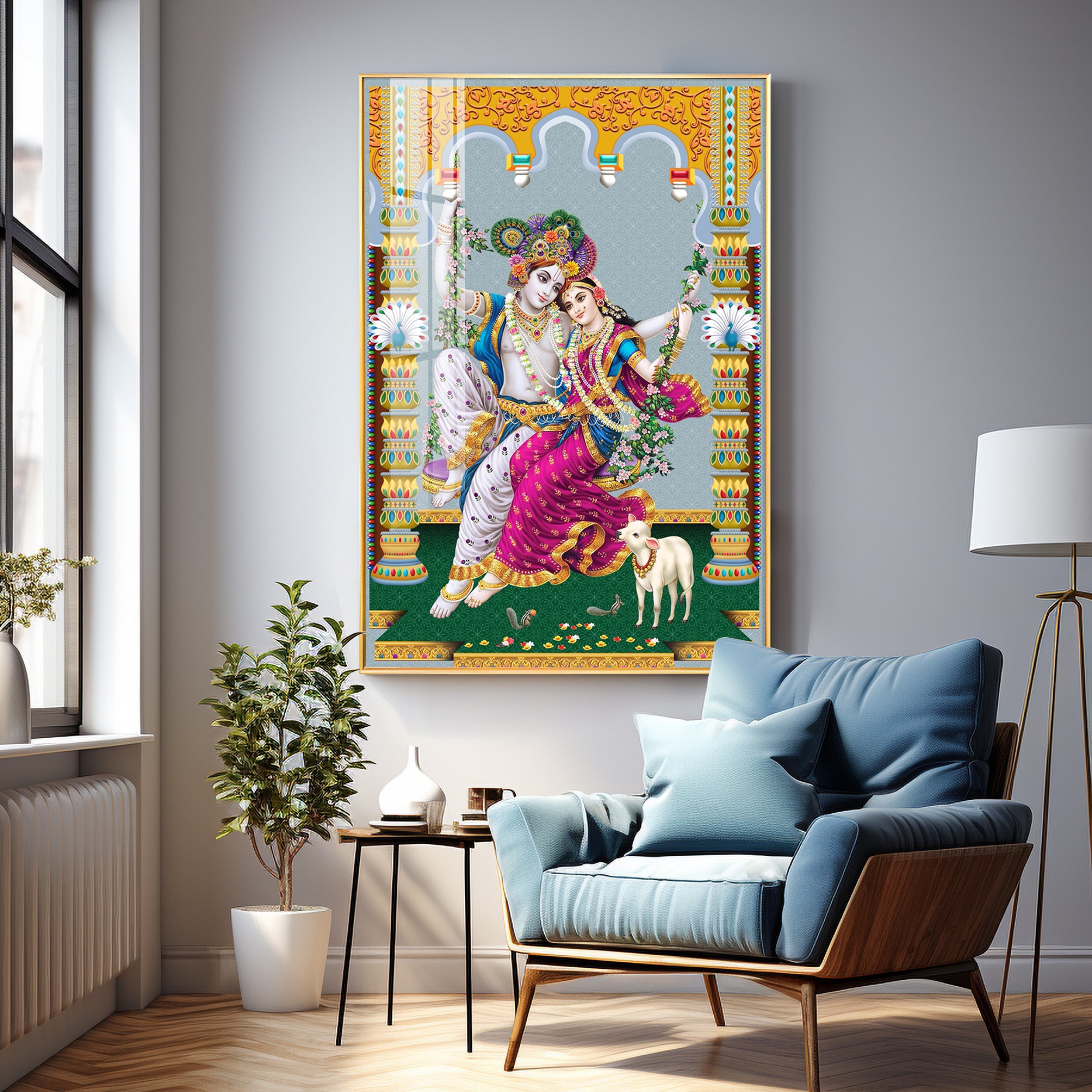 Sacred Radha and Krishna Premium Acrylic Vertical Wall Art