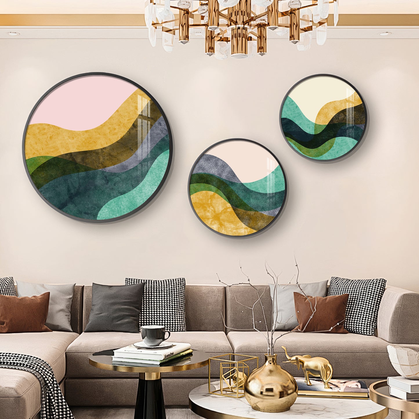 Wave Abstract Premium Acrylic Round Wall Art (Set of 3)