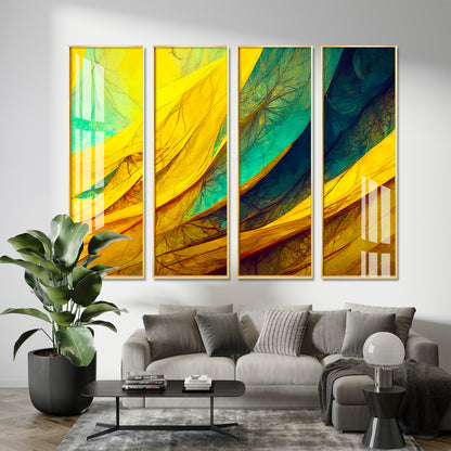 Shades of Green &Yellow Premium Acrylic Vertical Wall Art (set of 4)