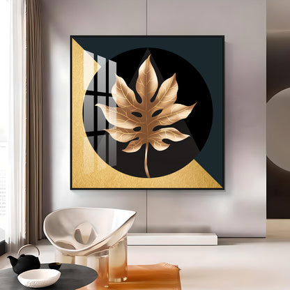 Golden Fall Leaf Luxury Crystal Square Wall Art