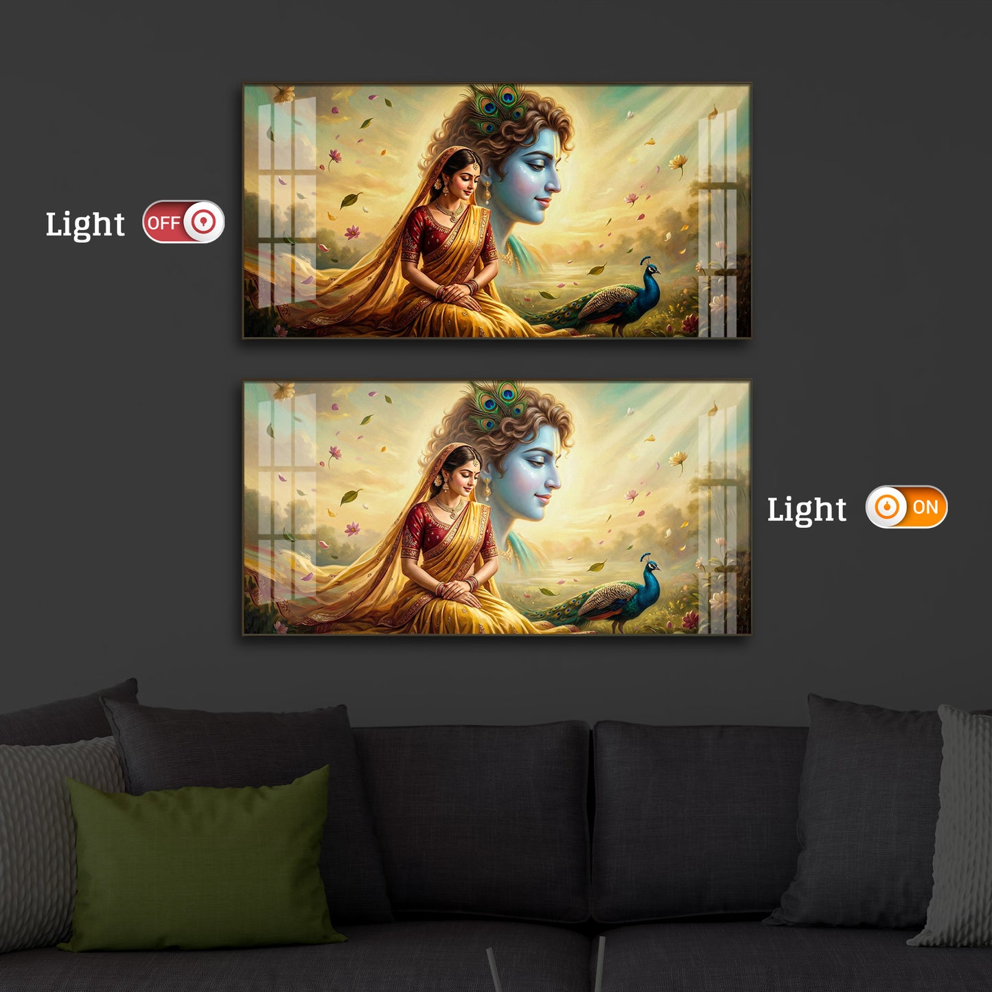 Lord Radha Krishna Modern Luxury Backlight Horizontal Wall Art
