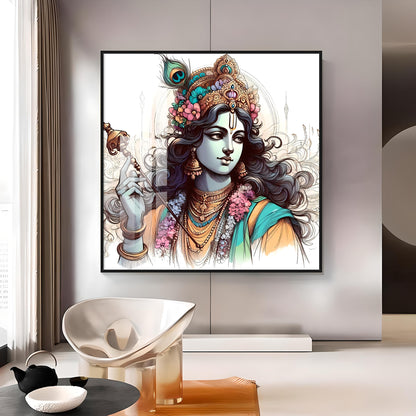 Divine Krishna Premium Acrylic Square Wall Art