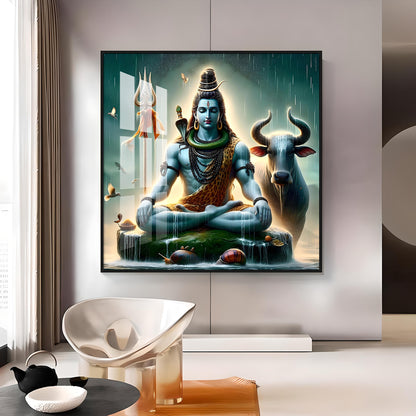 Shiva Mahadev With Nandi Premium Acrylic Square Wall Art