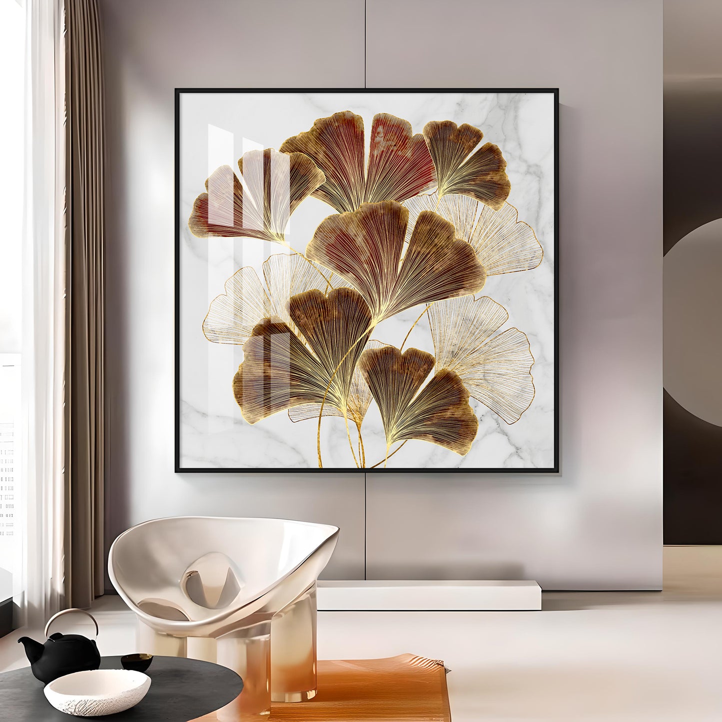 Ginkgo Biloba Leaves Luxury Crystal Square Wall Art