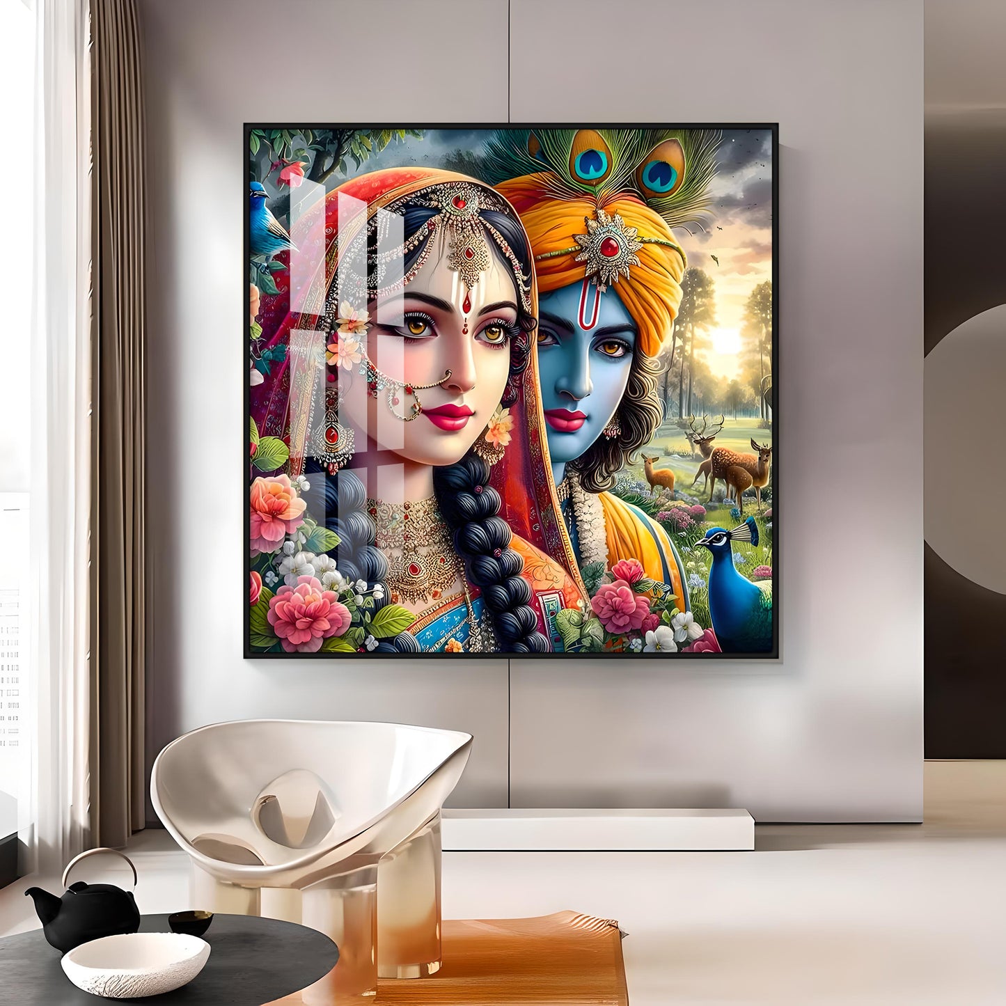 Lovely Radha Krishna Premium Acrylic Square Wall Art