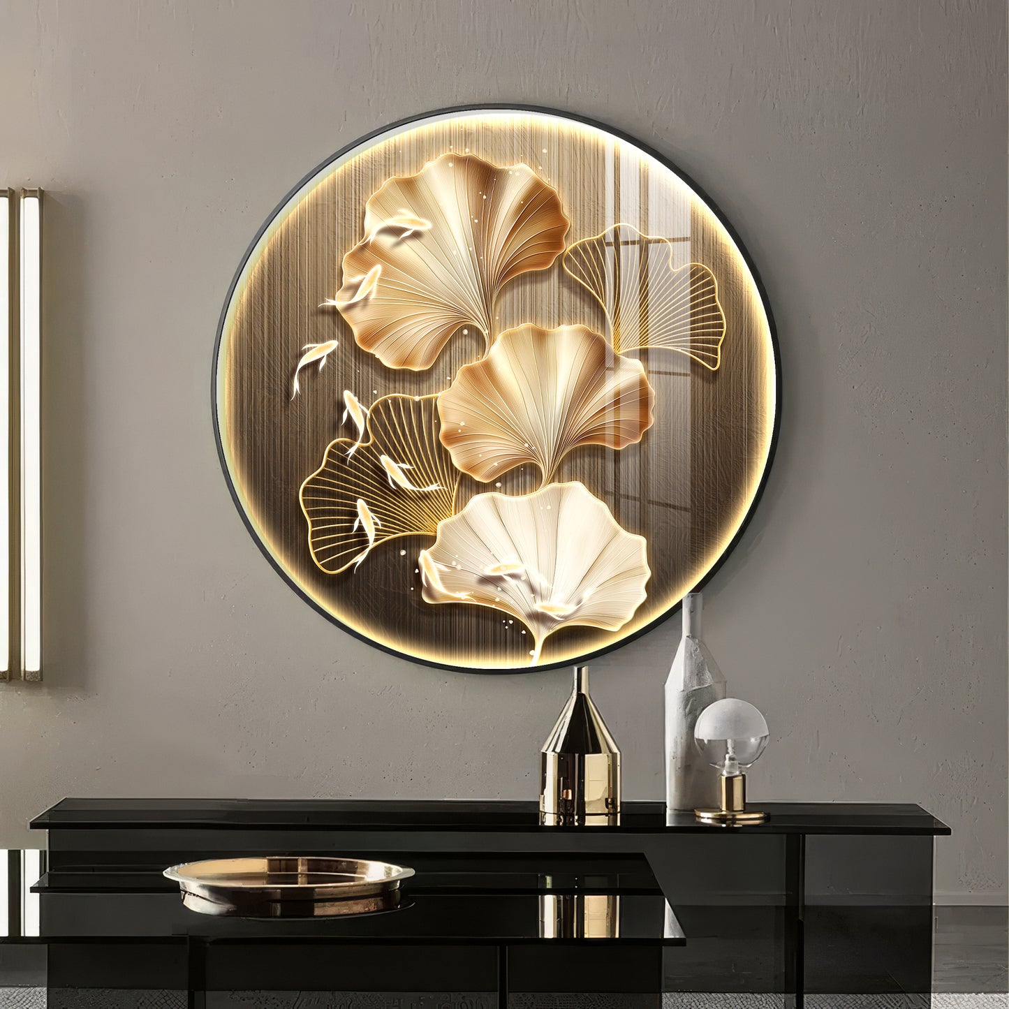 Golden Fusion Petal Premium Acrylic Round Wall Art