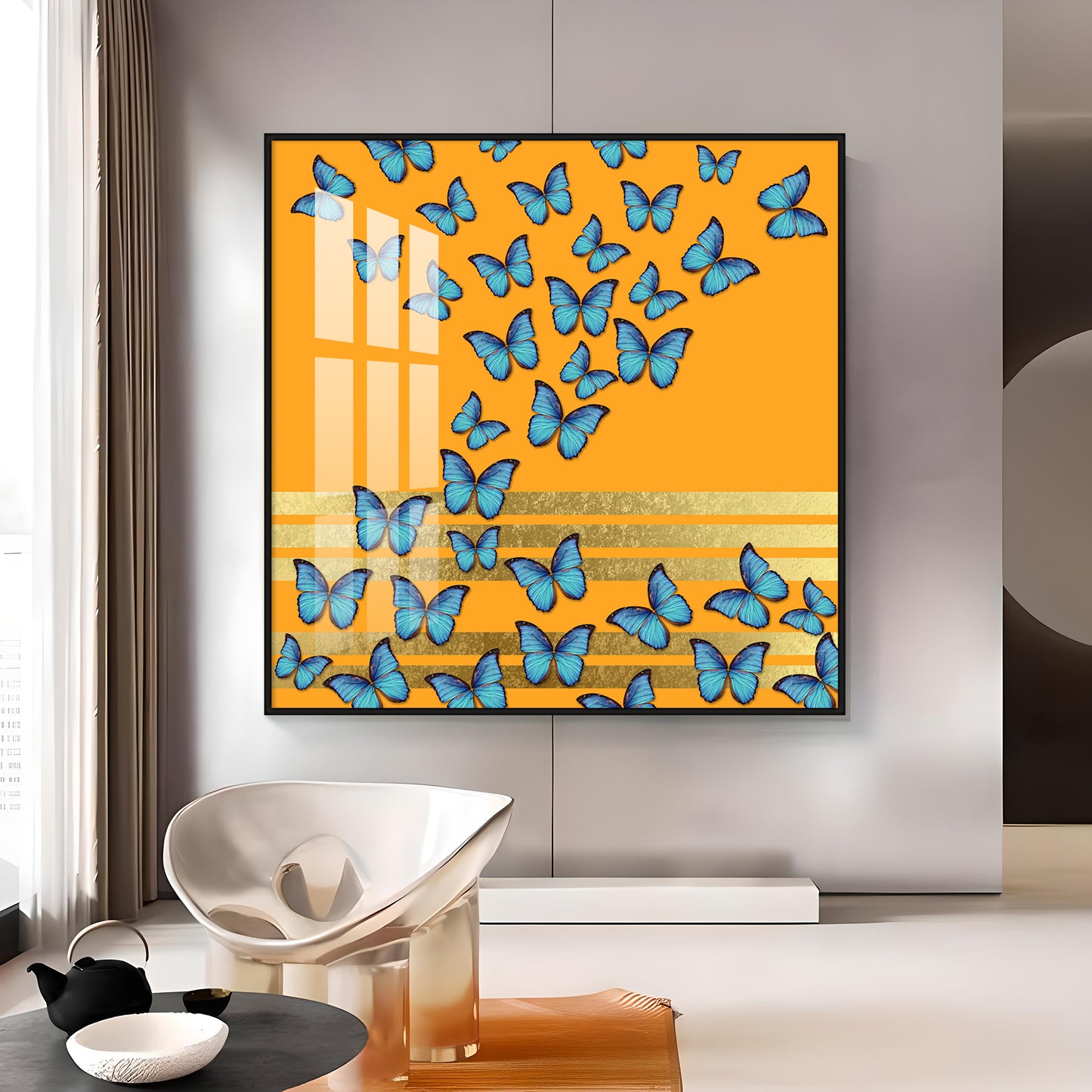 Blue Butterflies Premium Acrylic Square Wall Art