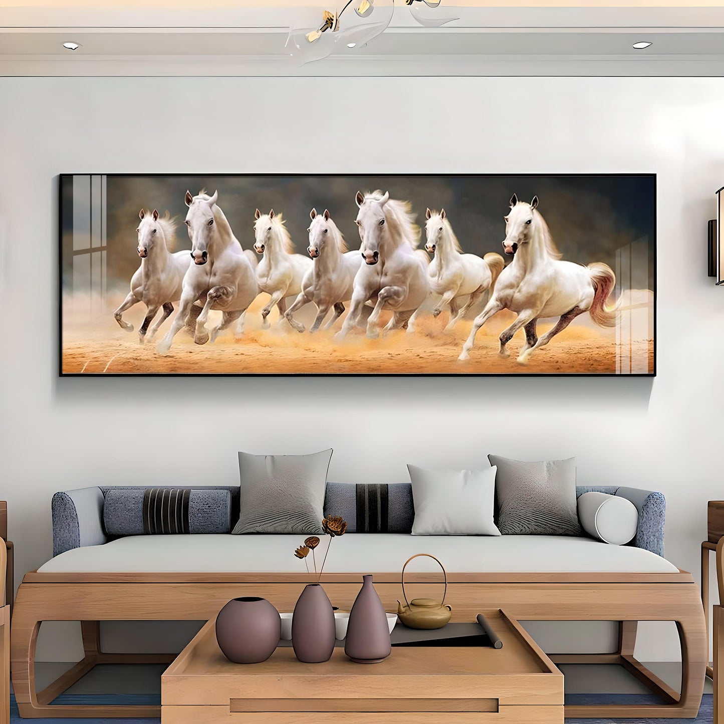 Seven Running Horses Premium Acrylic Horizontal Wall Art