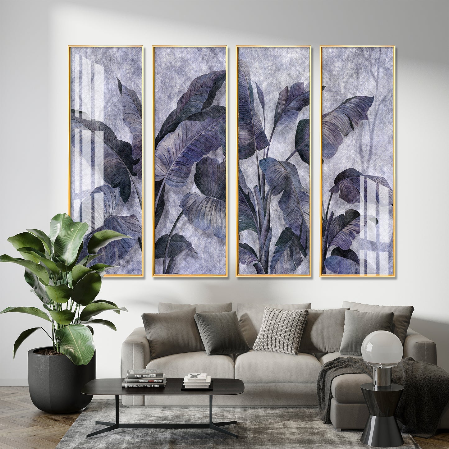 Banana Leaves Premium Acrylic Vertical Wall Art (set of 4)