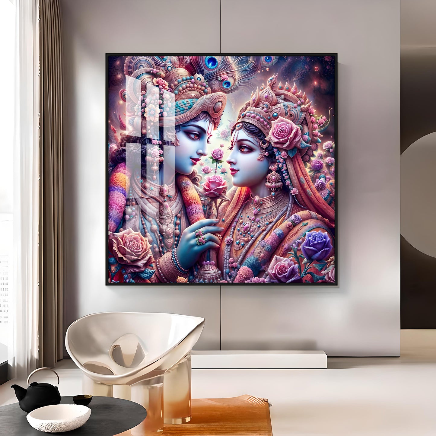 Beauty of Radha Krishna Bond Premium Acrylic Square Wall Art