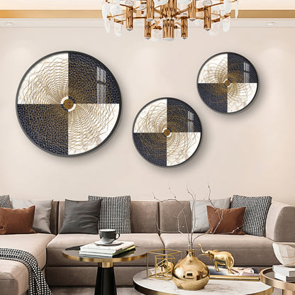 Spiral Line In Golden Premium Acrylic Round Wall Art (Set of 3)