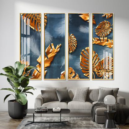 Luxury Leaves Premium Acrylic Vertical Wall Art (set of 4)