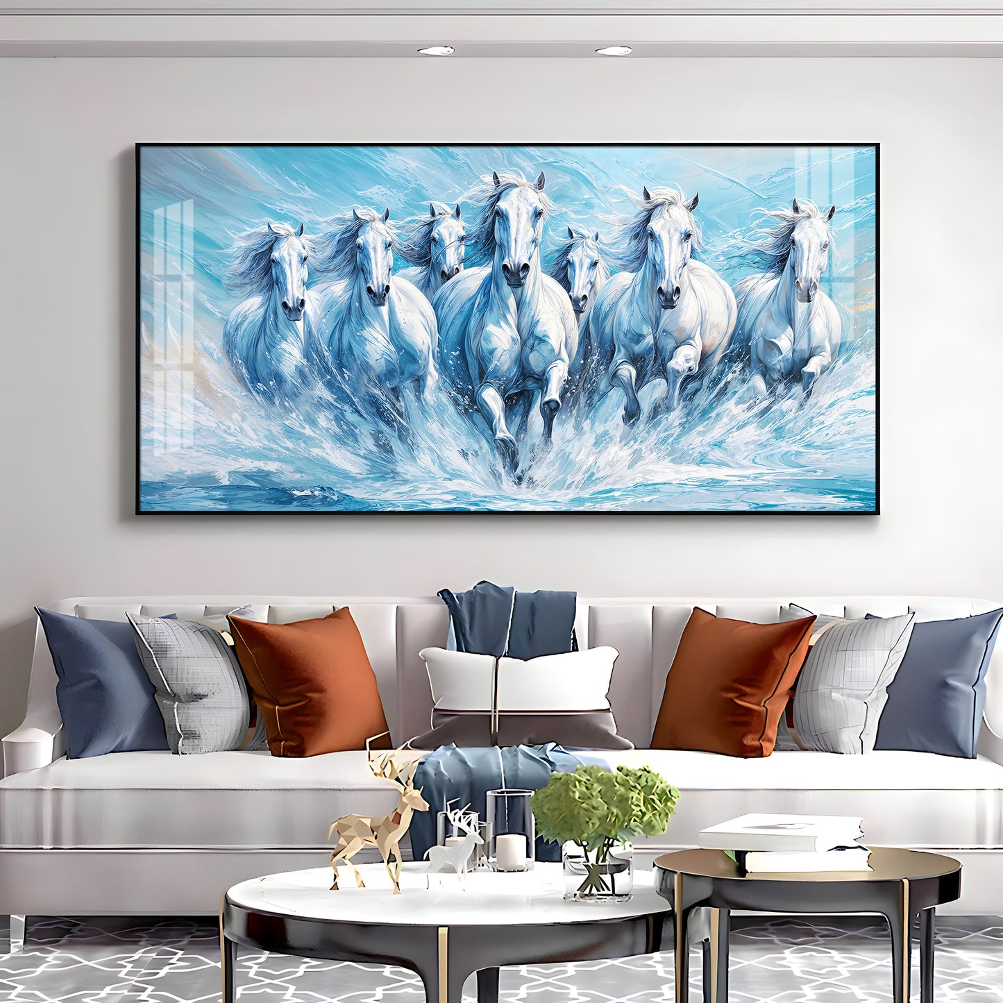 Running Horses in River Premium Acrylic Horizontal Wall Art