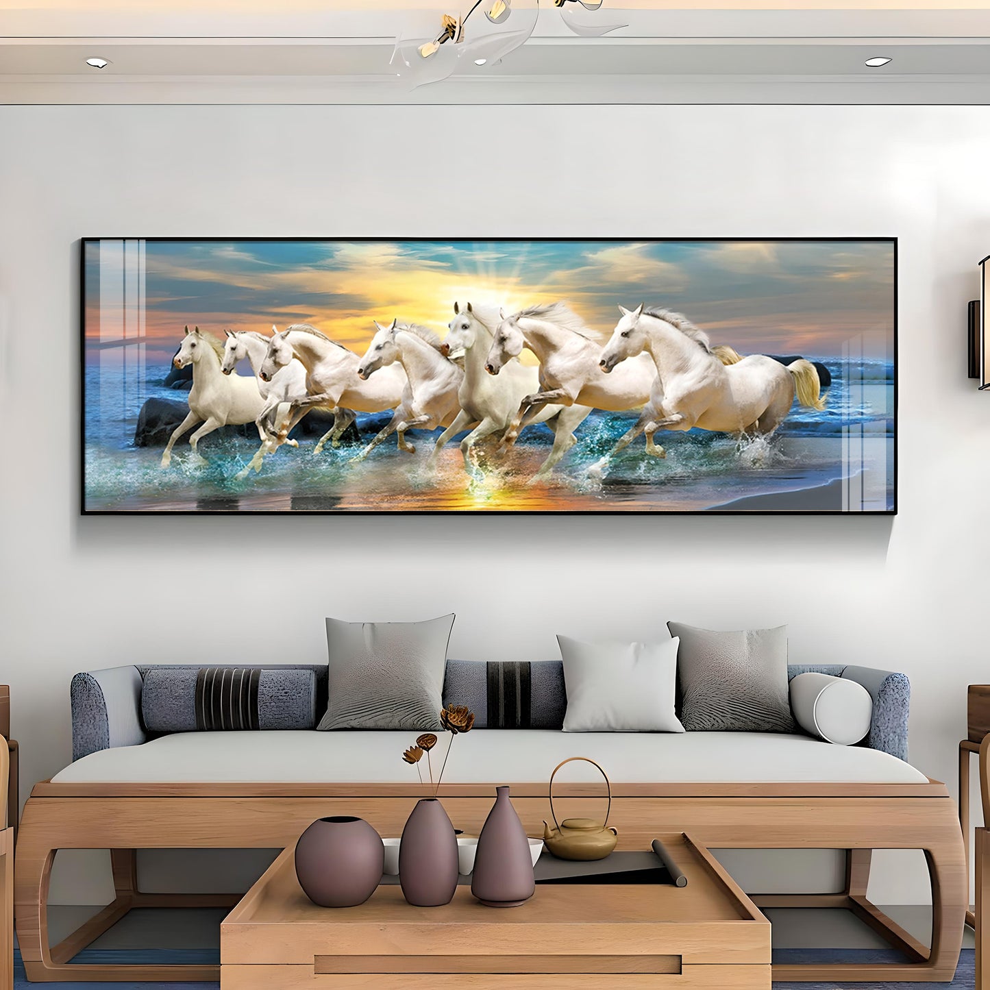 Seven Lucky Running Horses Premium Acrylic Horizontal Wall Art