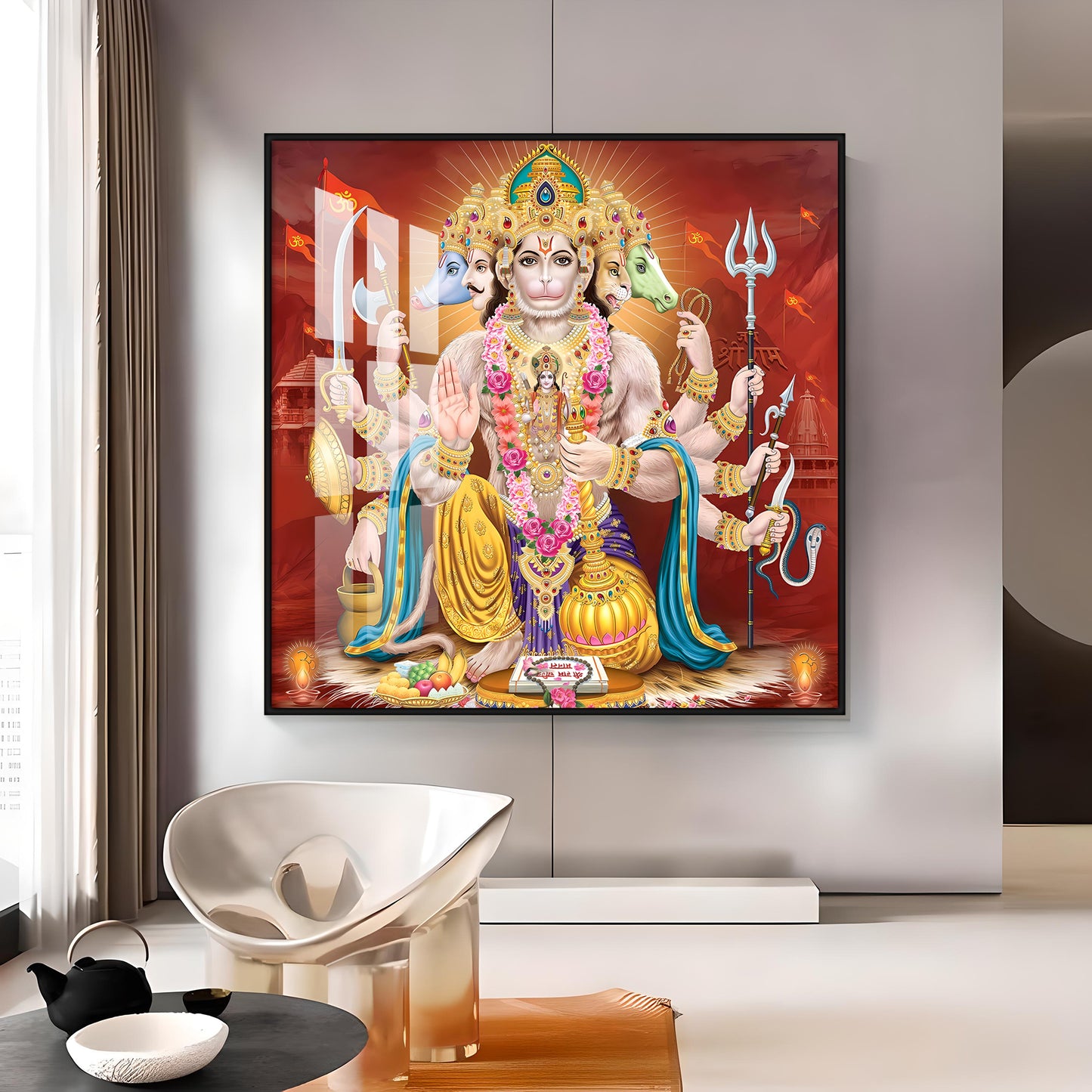 Panchmukhi Hanuman Premium Acrylic Square Wall Art