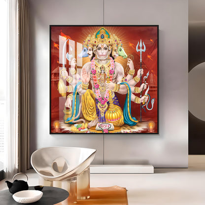 Panchmukhi Hanuman Premium Acrylic Square Wall Art