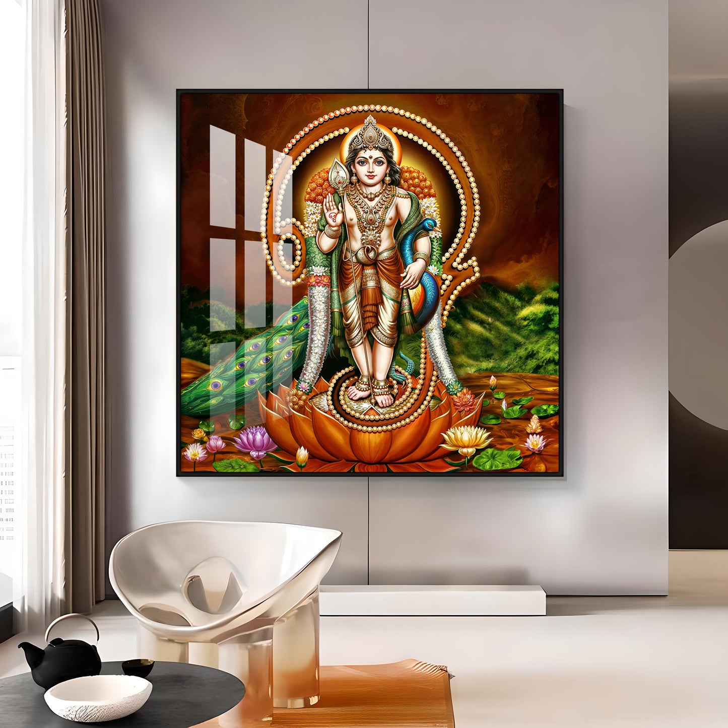 Lord Murugan Swamy Kartikey Premium Acrylic Square Wall Art