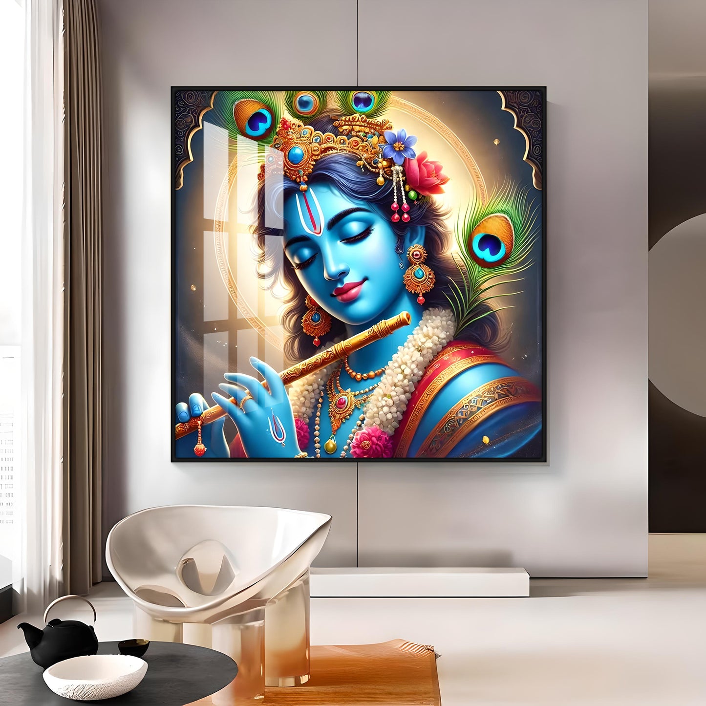 Spiritual Aura Of Krishna Premium Acrylic Square Wall Art