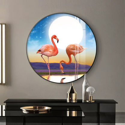 Flamingo Serenity Premium Acrylic Round Wall Art