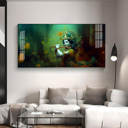 Murli Manohar Premium Acrylic Horizontal Wall Art - 24X12 inches / Gold