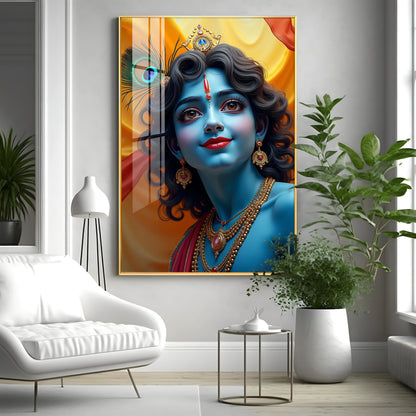 Krishna in Blue and Yellow Premium Acrylic Wall Art