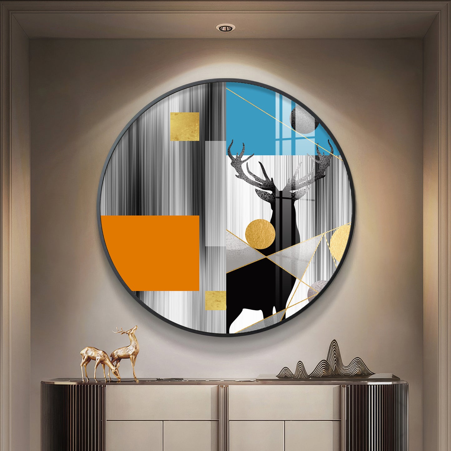 Circular Deer Premium Acrylic Round Wall Art
