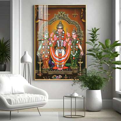 Lord Murugan Valli Deivanai Subramanya Swamy Premium Vertical Acrylic Wall Art