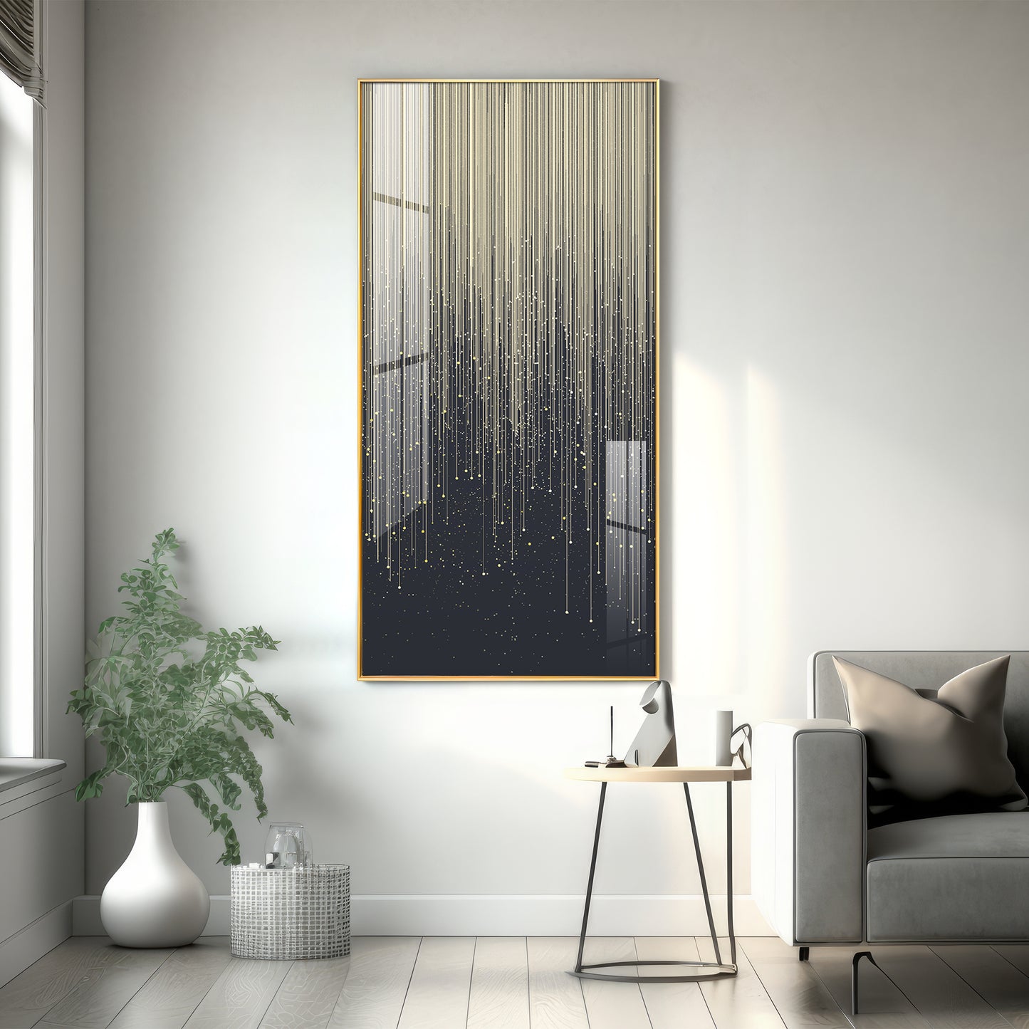 Golden Line Frame For Entrance Hall Premium Acrylic Vertical Wall Art