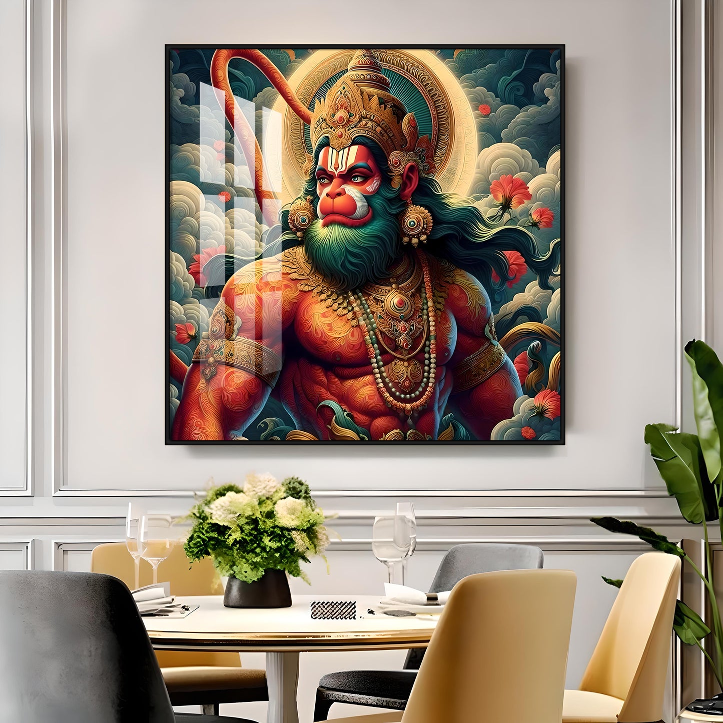 Veer Hanuman Ji Premium Acrylic Square Wall Art