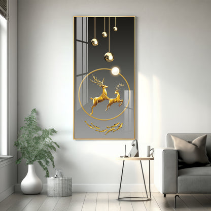 Dancing Golden Reindeer Premium Acrylic Vertical Wall Art