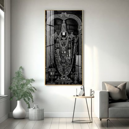 Tirupati Balaji In Charcoal & Graphite Finish Premium Acrylic Vertical Wall Art