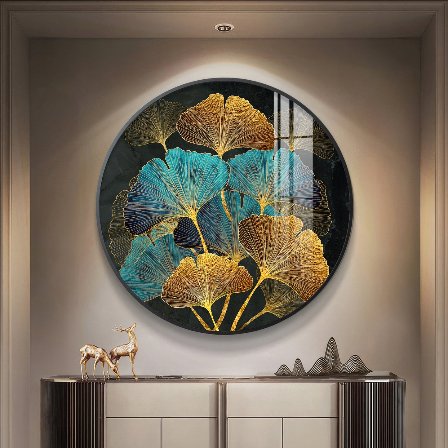 Azure Leaf Premium Acrylic Round Wall Art