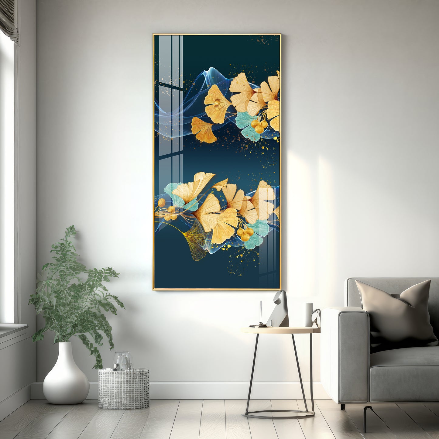 Golden Autumn Flowers Premium Acrylic Vertical Wall Art