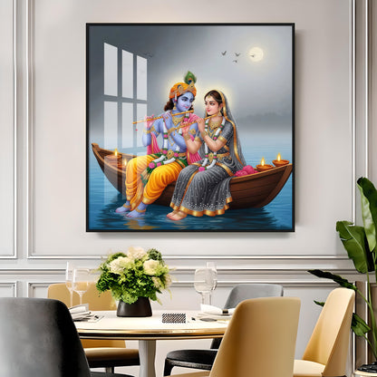 Loving Souls Of Radha Krishna Premium Acrylic Square Wall Art