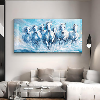 Running Horses in River Premium Acrylic Horizontal Wall Art