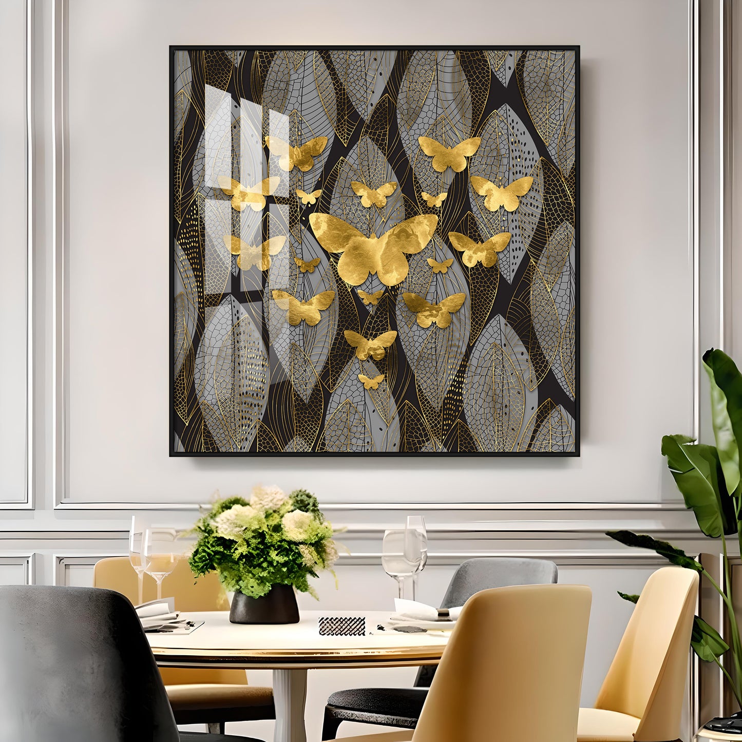 Golden Butterfly Light Luxury Premium Acrylic Square Wall Art