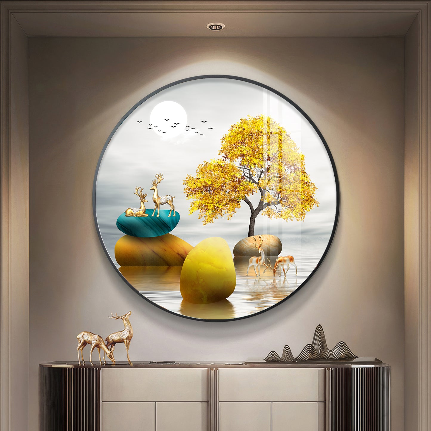 The Tree and The Fawn Premium Acrylic Round Wall Art