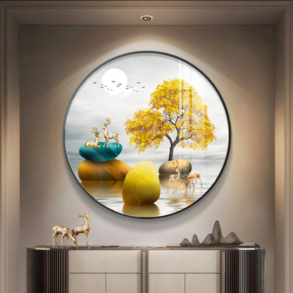 The Tree and The Fawn Premium Acrylic Round Wall Art