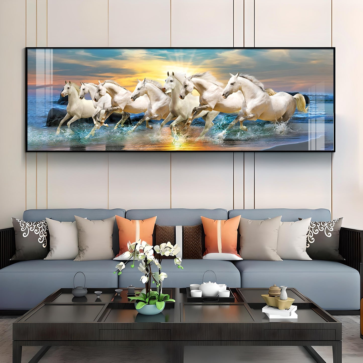 Seven Lucky Running Horses Premium Acrylic Horizontal Wall Art