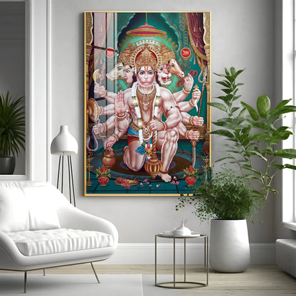 Celestial Guardian Lord Hanuman Premium Vertical Acrylic Wall Art