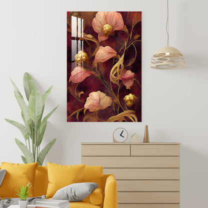 Pink & Golden Retro Flower Acrylic Wall Art