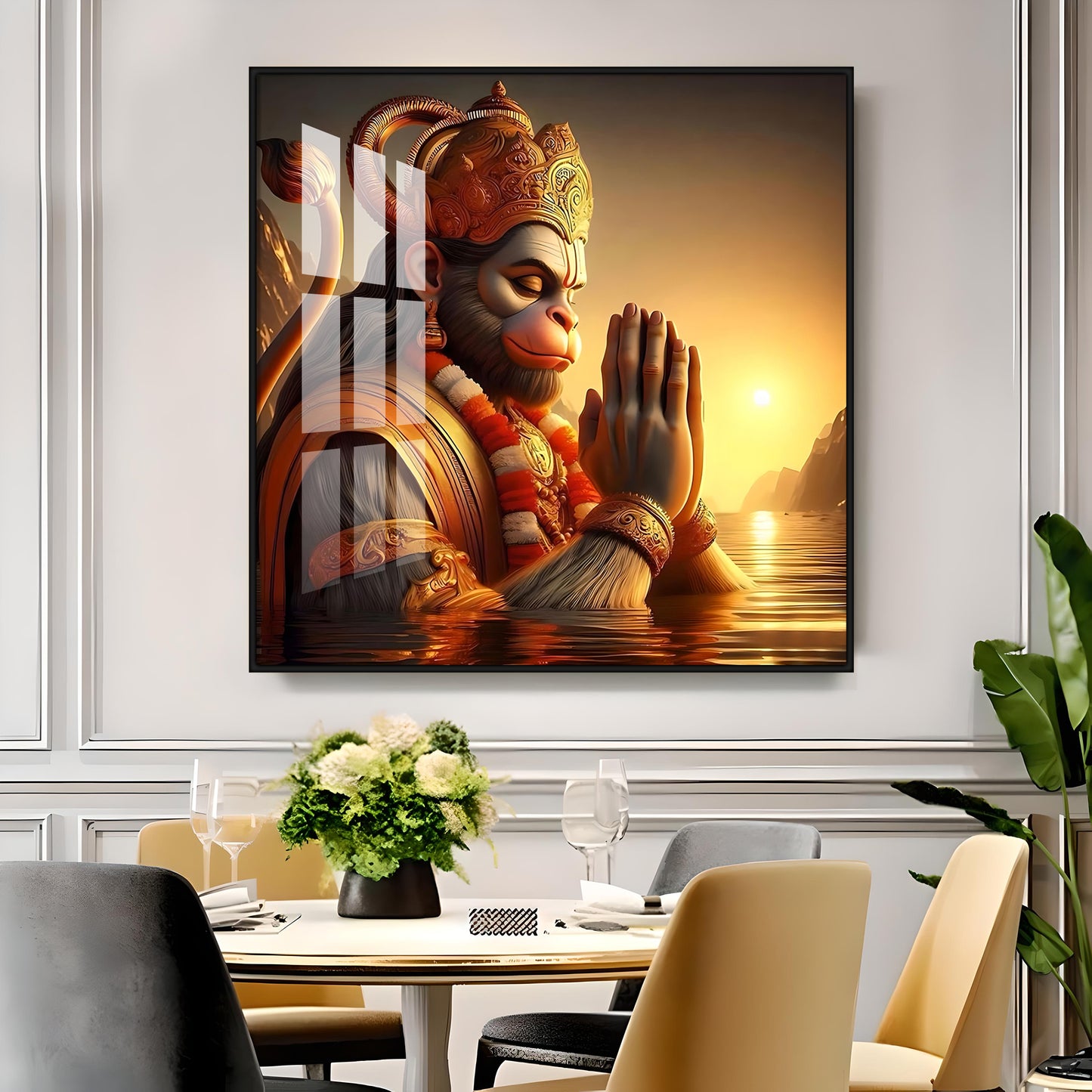 Hanuman Ji Worshipping Premium Acrylic Square Wall Art