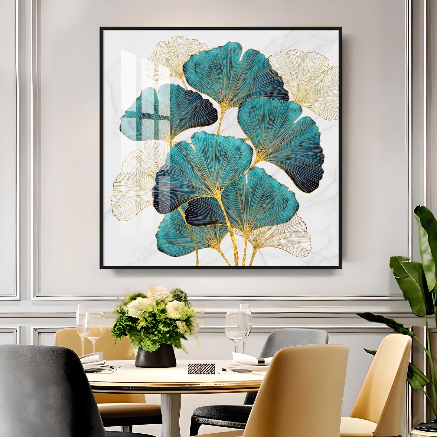 Green Lotus Leaf Premium Acrylic Square Wall Art