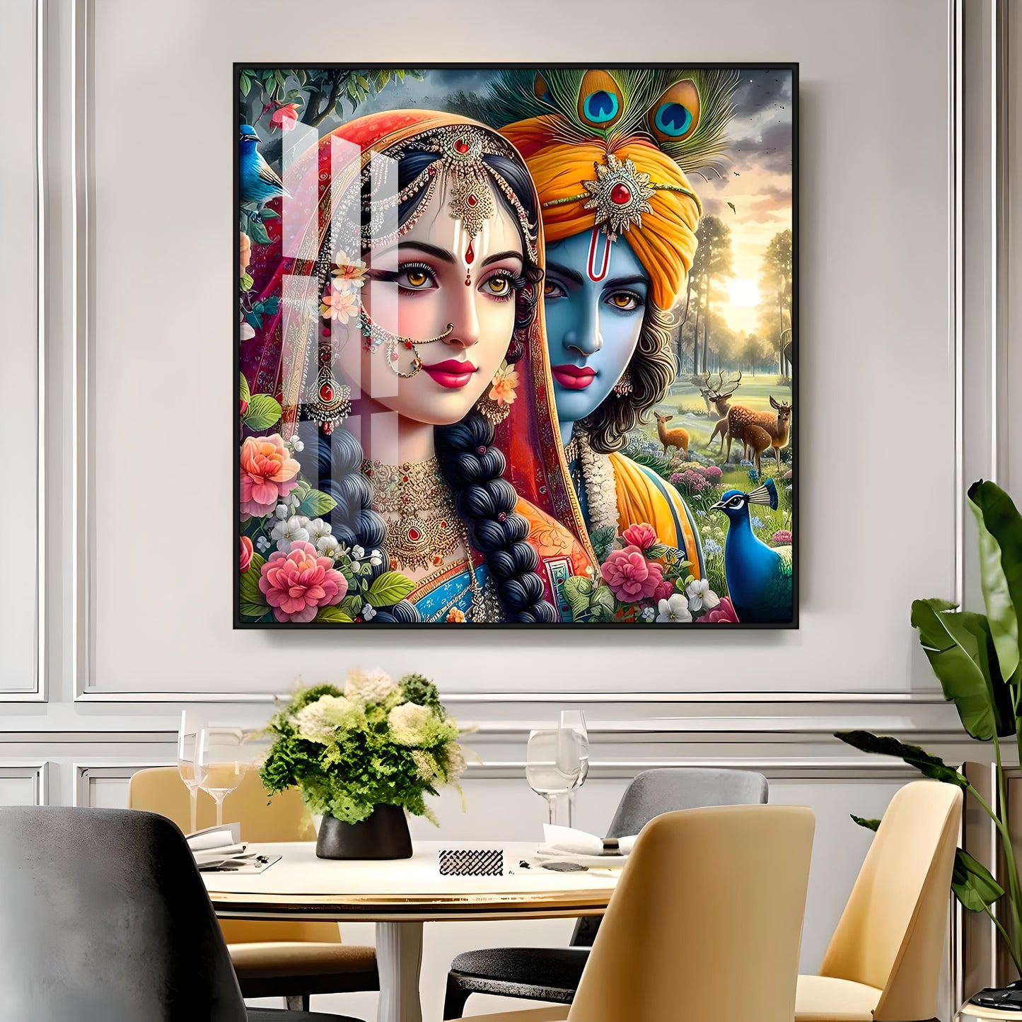 Lovely Radha Krishna Premium Acrylic Square Wall Art