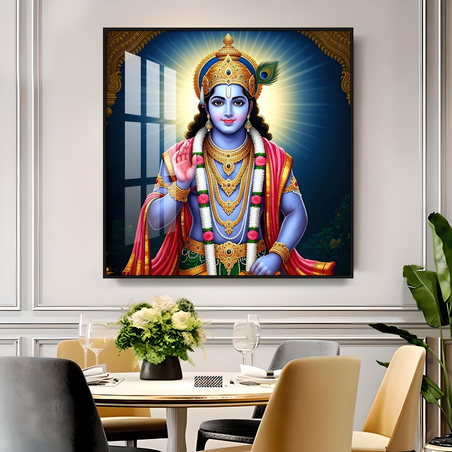 Divine Lord Krishna Blessing Premium Acrylic Square Wall Art