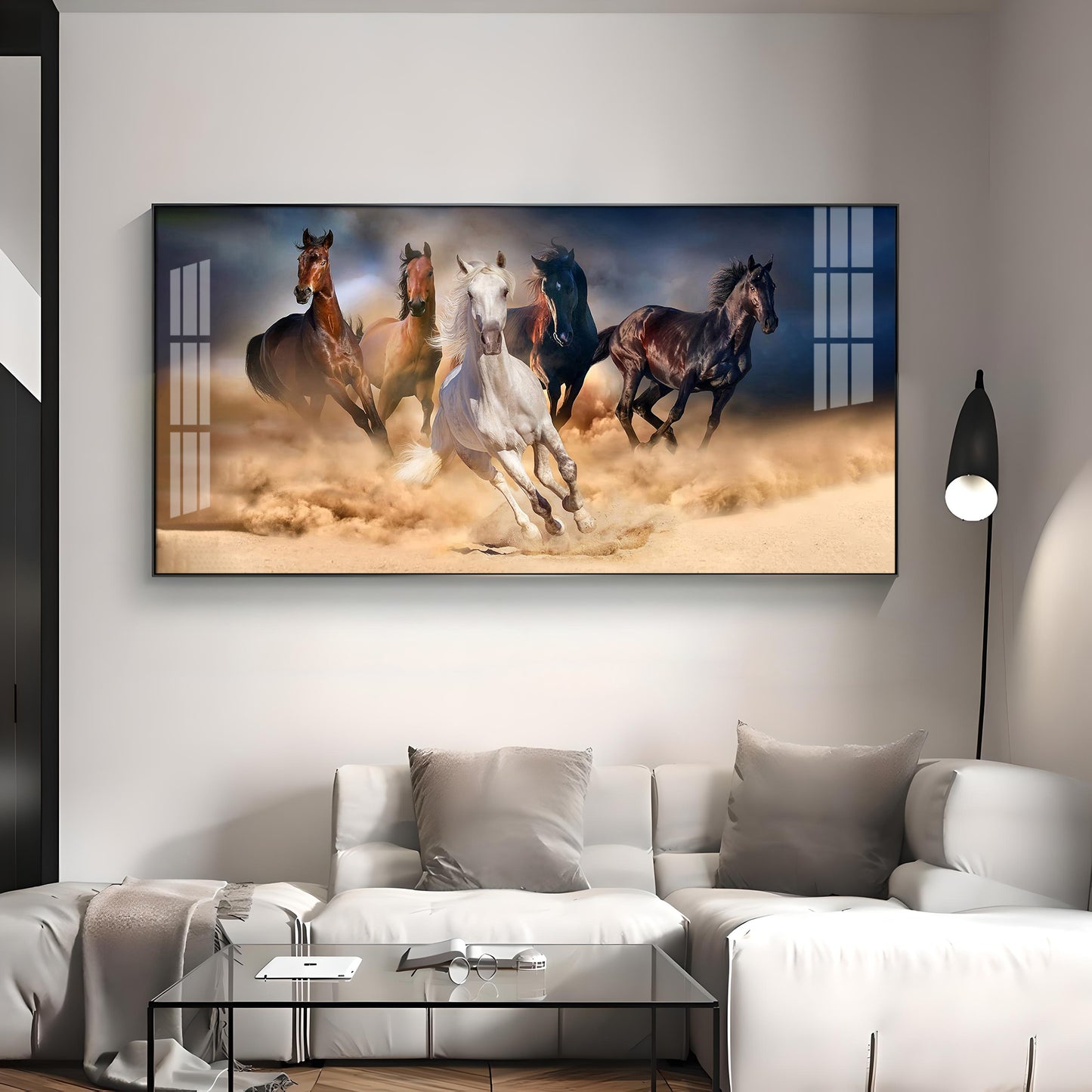 Lucky Running Vastu Horses Premium Acrylic Horizontal Wall Art