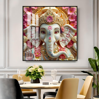 Devotional Lord Ganesh Premium Acrylic Square Wall Art